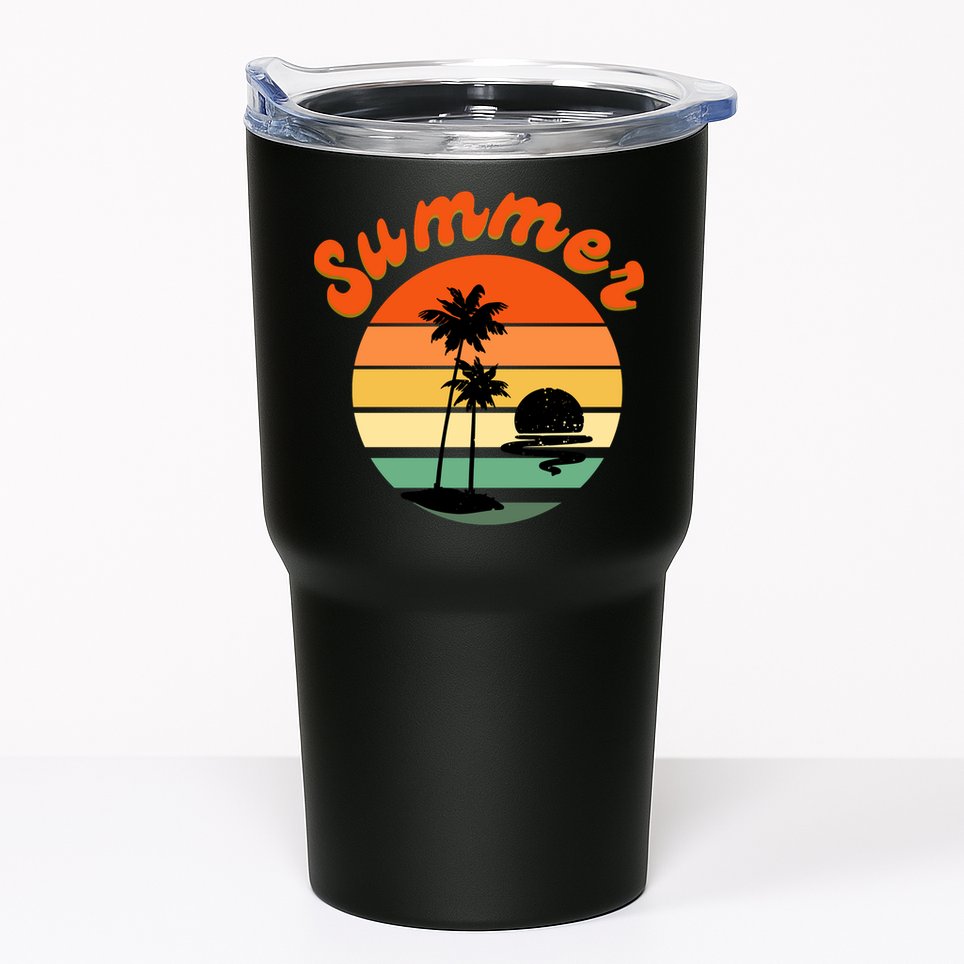 Summer Sunset Beach Retro Vacation Tumbler