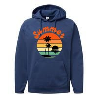 Summer Sunset Beach Retro Vacation Performance Fleece Hoodie