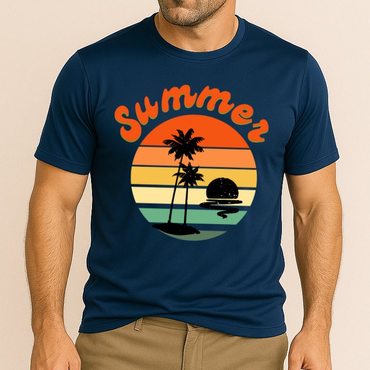 Summer Sunset Beach Retro Vacation Cooling Performance Crew T-Shirt