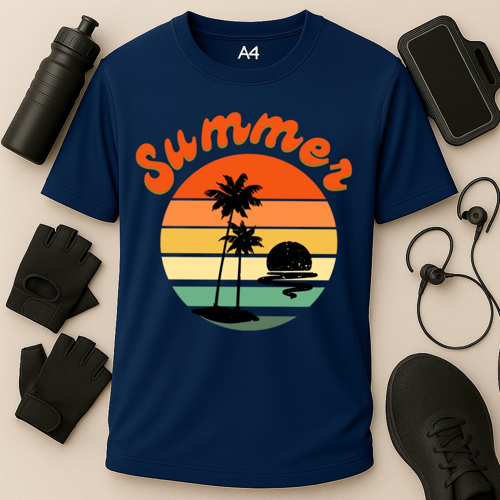 Summer Sunset Beach Retro Vacation Cooling Performance Crew T-Shirt