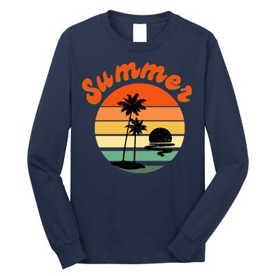 Summer Sunset Beach Retro Vacation Long Sleeve Shirt