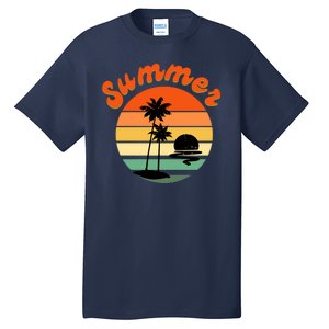 Summer Sunset Beach Retro Vacation Tall T-Shirt