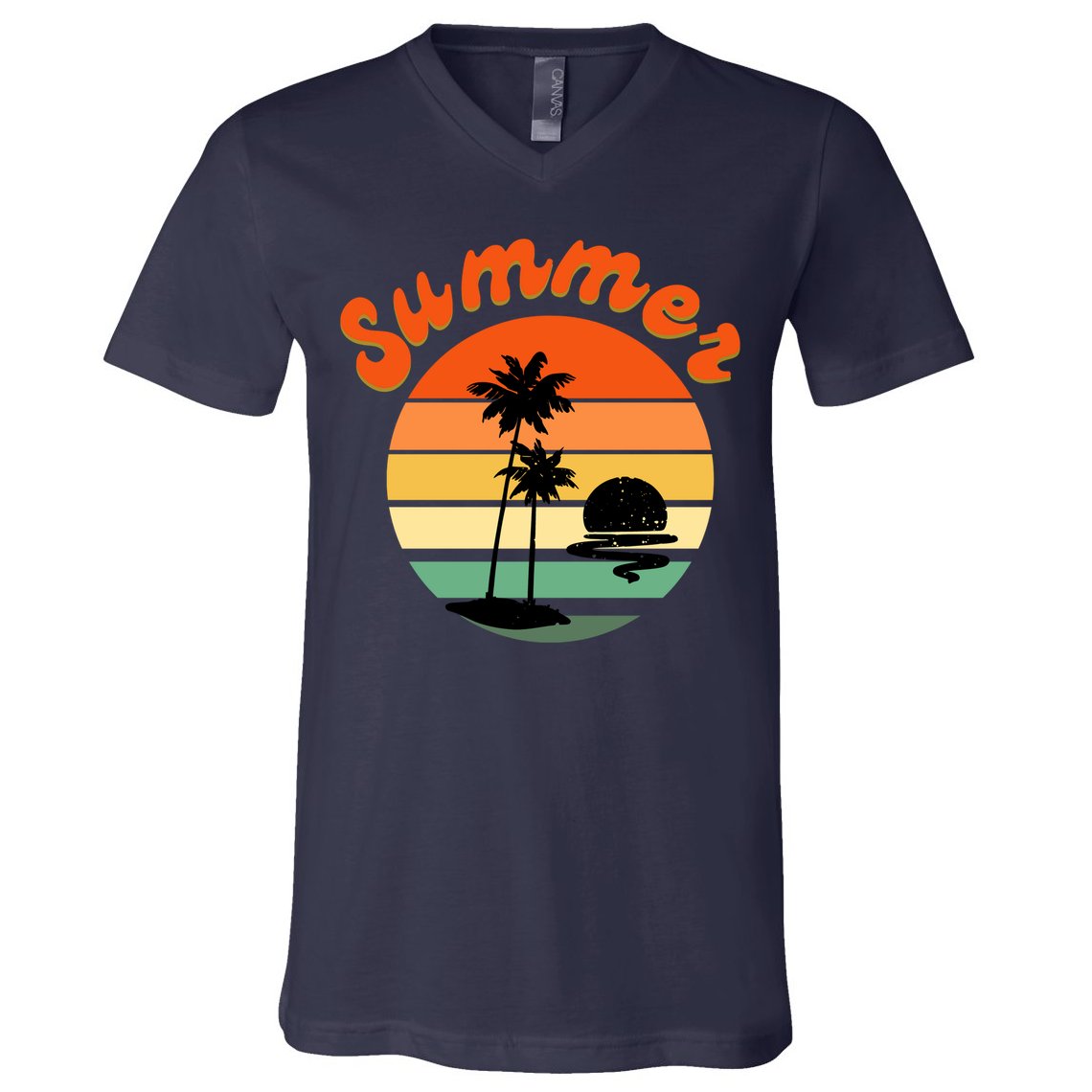 Summer Sunset Beach Retro Vacation V-Neck T-Shirt