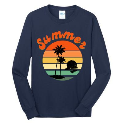 Summer Sunset Beach Retro Vacation Tall Long Sleeve T-Shirt