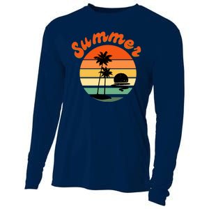 Summer Sunset Beach Retro Vacation Cooling Performance Long Sleeve Crew