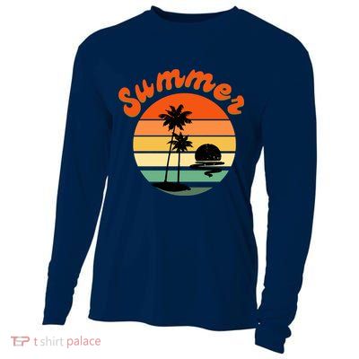 Summer Sunset Beach Retro Vacation Cooling Performance Long Sleeve Crew