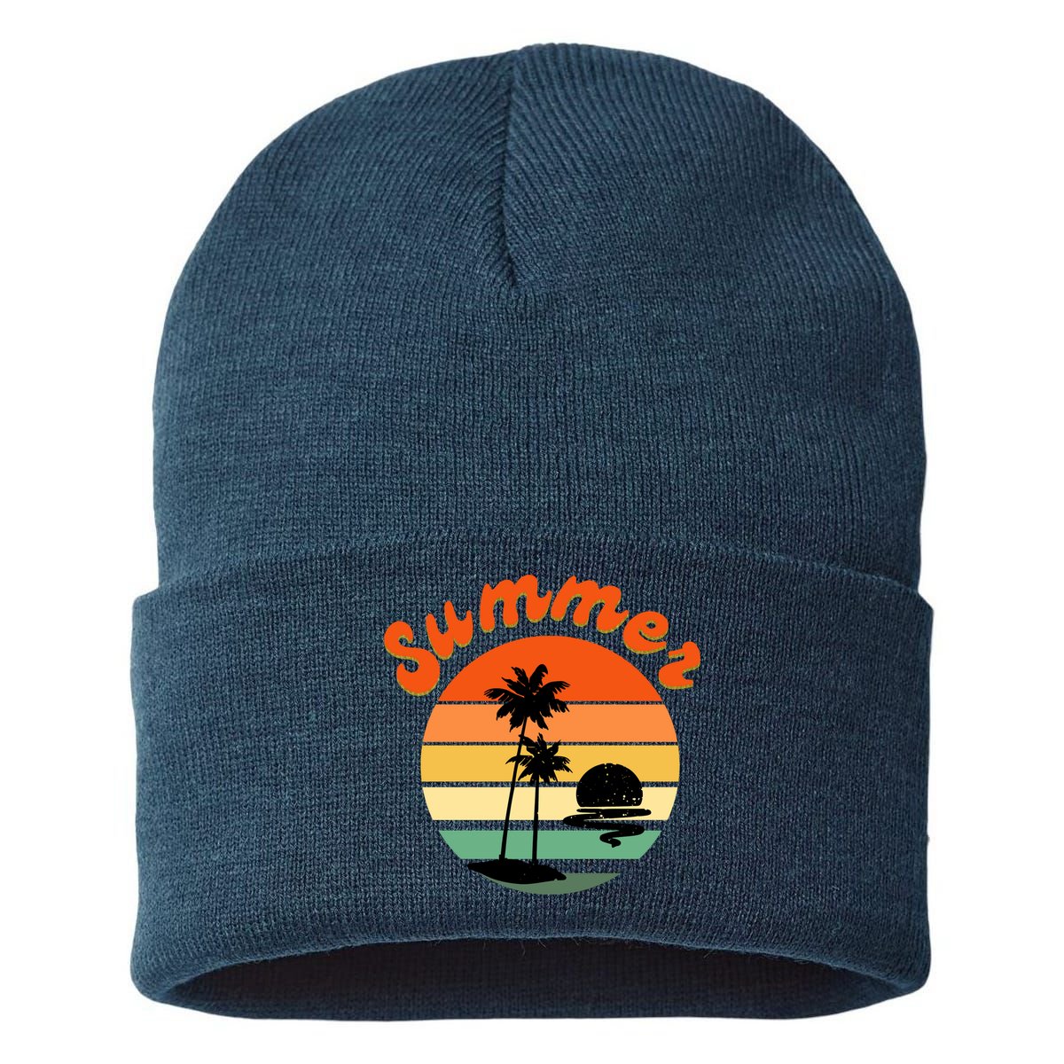 Summer Sunset Beach Retro Vacation Sustainable Knit Beanie