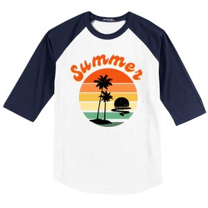 Summer Sunset Beach Retro Vacation Baseball Sleeve Shirt