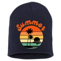 Summer Sunset Beach Retro Vacation Short Acrylic Beanie