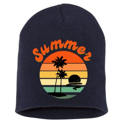 Summer Sunset Beach Retro Vacation Short Acrylic Beanie