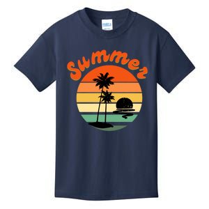 Summer Sunset Beach Retro Vacation Kids T-Shirt