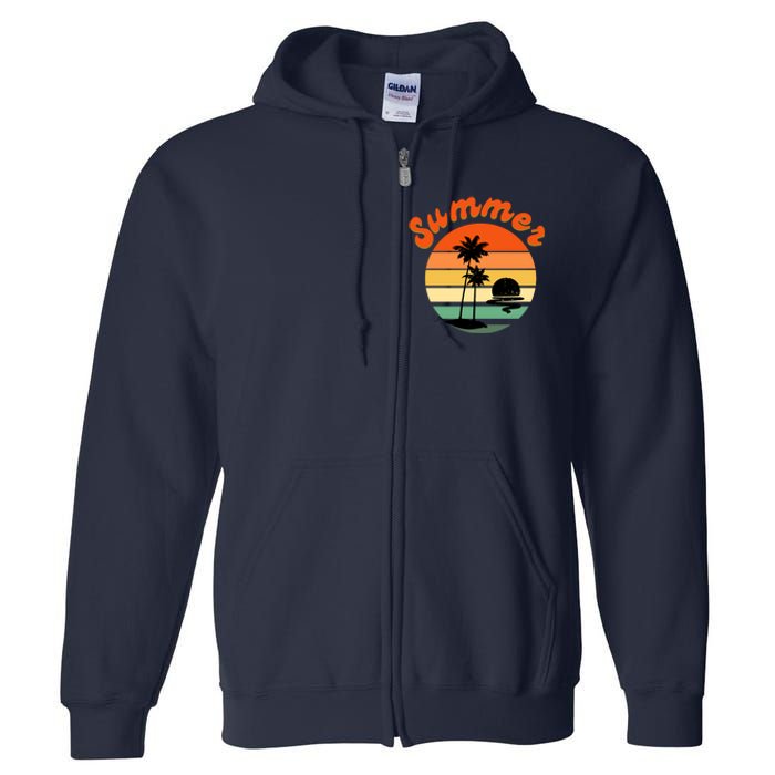 Summer Sunset Beach Retro Vacation Full Zip Hoodie