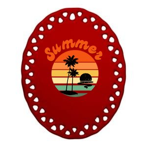 Summer Sunset Beach Retro Vacation Ceramic Oval Ornament