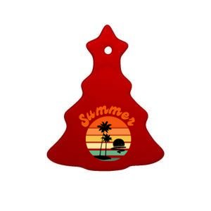 Summer Sunset Beach Retro Vacation Ceramic Tree Ornament