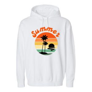 Summer Sunset Beach Retro Vacation Garment-Dyed Fleece Hoodie