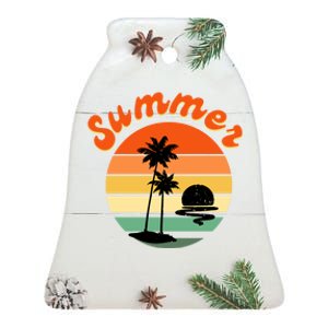 Summer Sunset Beach Retro Vacation Ceramic Bell Ornament