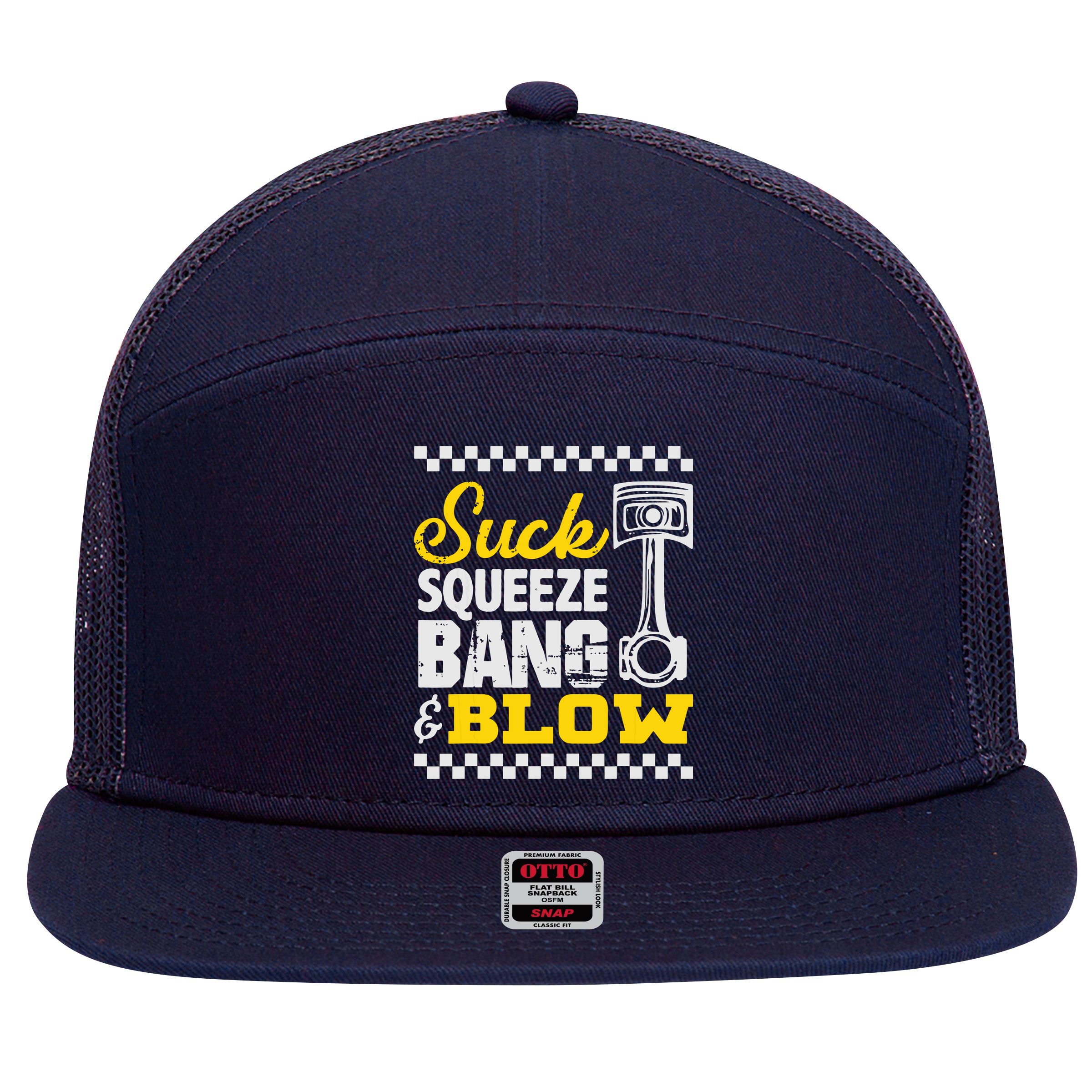 Suck Squeeze Bang Blow Car Lovers 7 Panel Mesh Trucker Snapback Hat