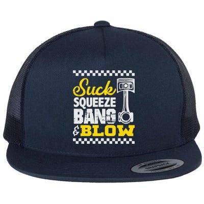 Suck Squeeze Bang Blow Car Lovers Flat Bill Trucker Hat