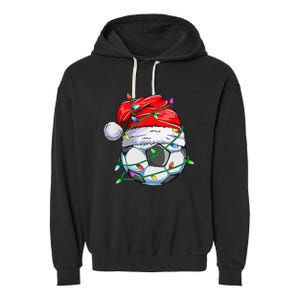 Santa Soccer Ball Sports Design- Christmas Soccer Player Garment-Dyed Fleece Hoodie