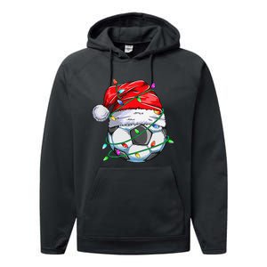 Santa Soccer Ball Sports Design- Christmas Soccer Player Performance Fleece Hoodie