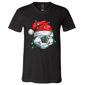 Santa Soccer Ball Sports Design- Christmas Soccer Player V-Neck T-Shirt