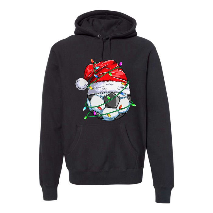 Santa Soccer Ball Sports Design- Christmas Soccer Player Premium Hoodie