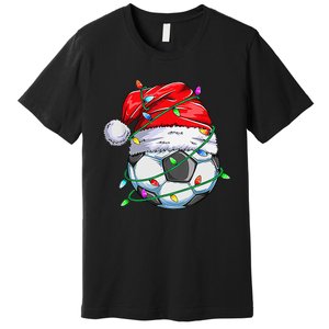 Santa Soccer Ball Sports Design- Christmas Soccer Player Premium T-Shirt