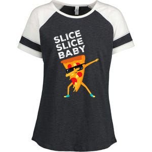 Slice Slice Baby Funny Pizza Lover Design Enza Ladies Jersey Colorblock Tee