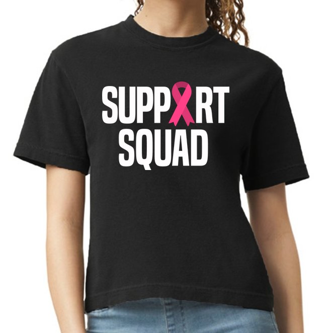 Support Squad Breast Cancer Awareness Ribbon Comfort Colors Boxy T-Shirt
