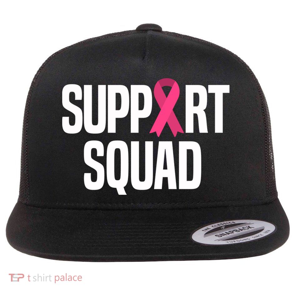 Support Squad Breast Cancer Awareness Ribbon Flat Bill Trucker Hat