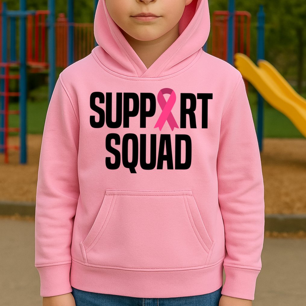 Support Squad Breast Cancer Awareness Ribbon Kids Hoodie