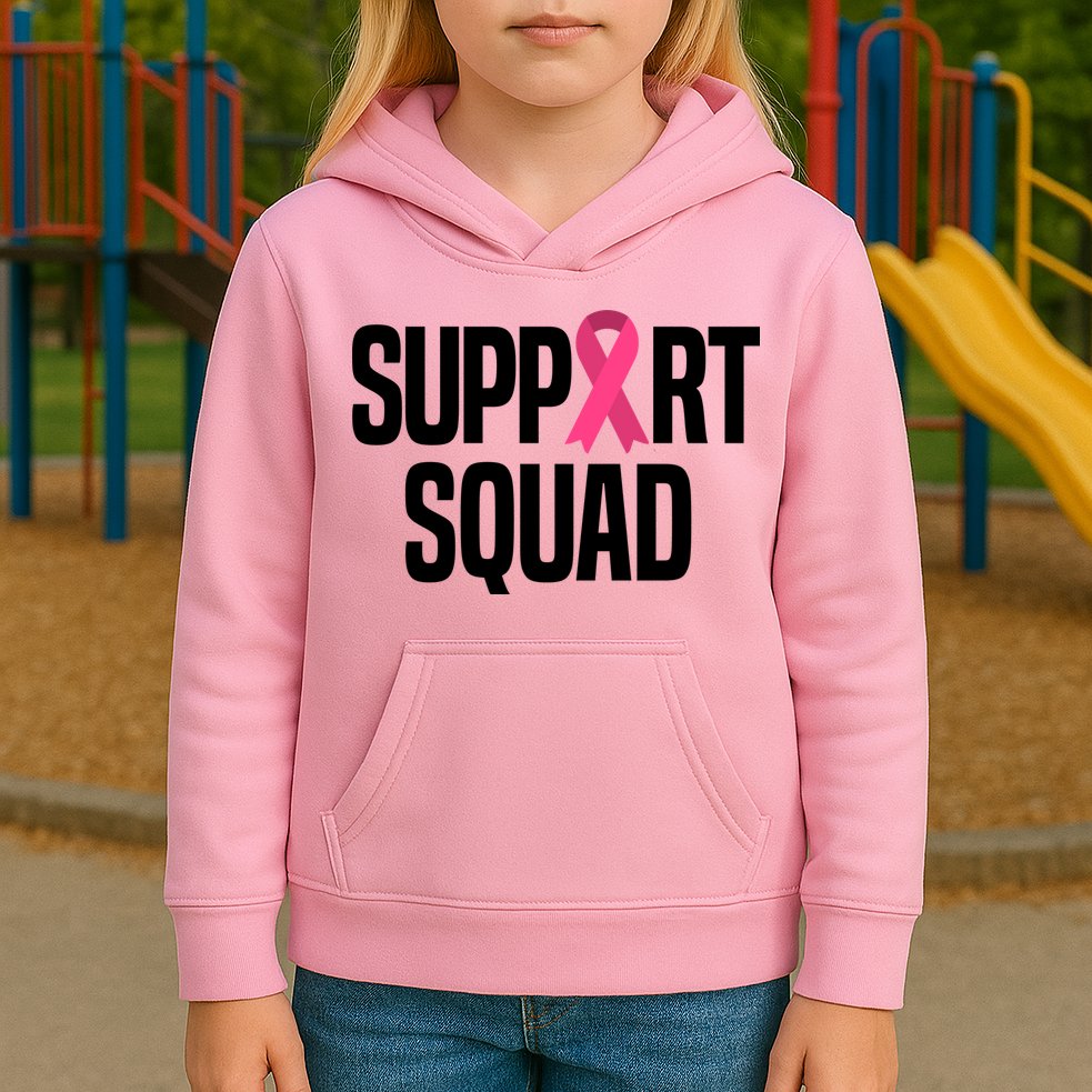 Support Squad Breast Cancer Awareness Ribbon Kids Hoodie