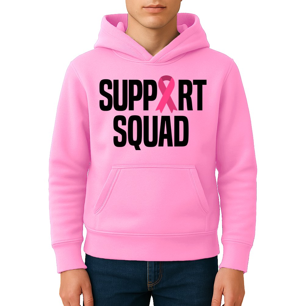 Support Squad Breast Cancer Awareness Ribbon Kids Hoodie