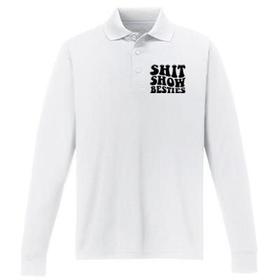 Shit Show Besties On Back Performance Long Sleeve Polo