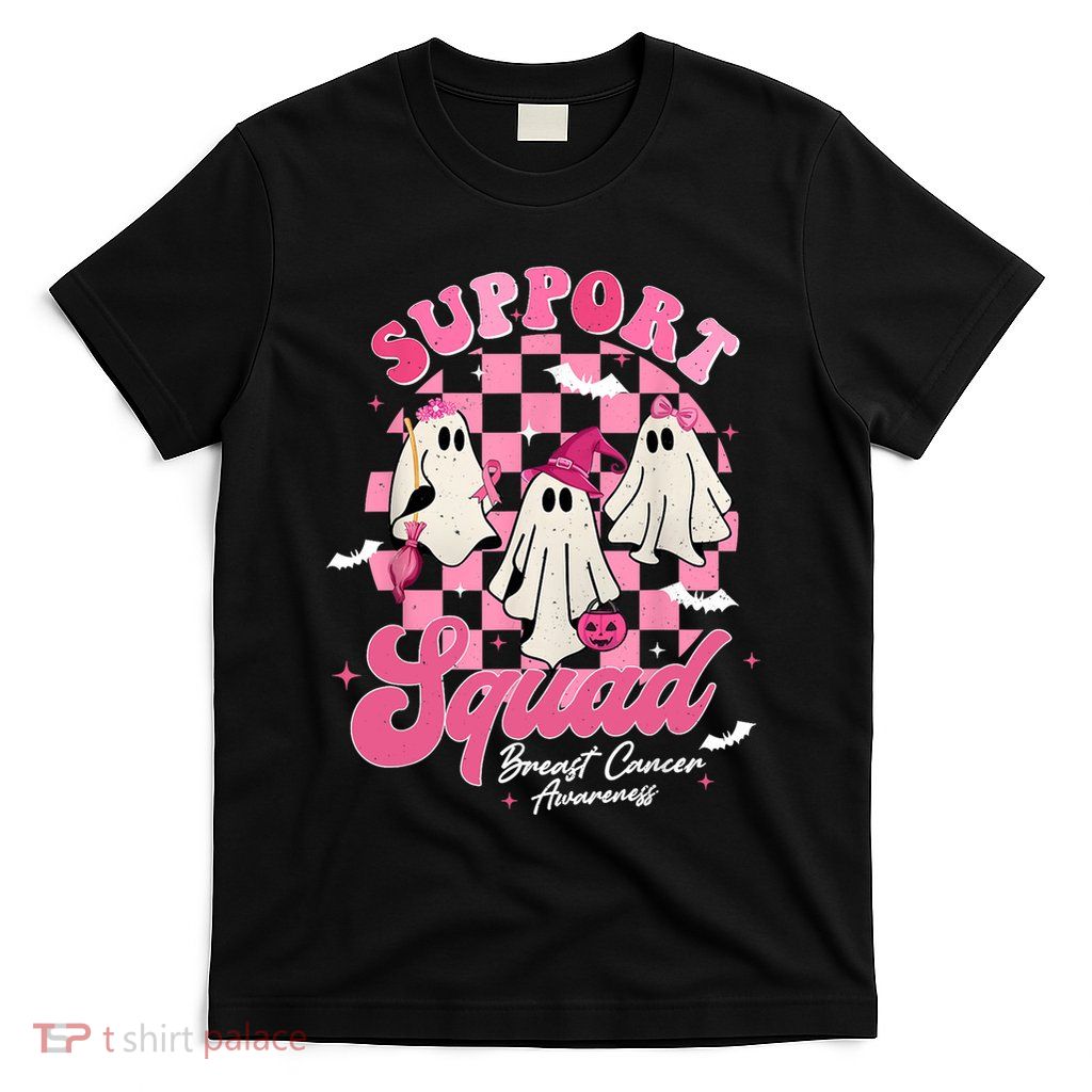 Support Squad Breast Cancer Ghost Halloween Pink Ribbon T-Shirt