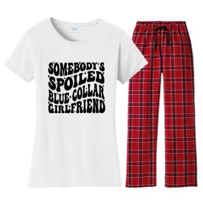 SomebodyS Spoiled Blue Collar Girlfriend Blue Collar Gf Women's Flannel Pajama Set