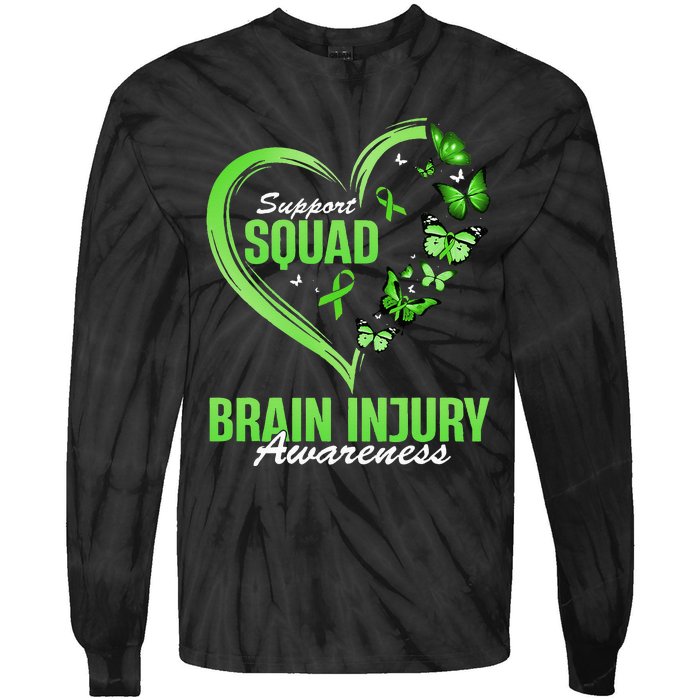 Support Squad Brain Injury Awareness Butterfly Heart Tie-Dye Long Sleeve Shirt