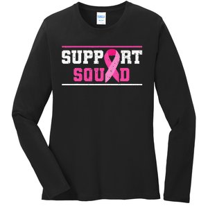 Support Squad Breast Cancer Awareness Pink Ribbon Ladies Long Sleeve Shirt