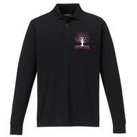 Support Squad Breast Cancer Awareness Fall Tree Pink Ribbon Performance Long Sleeve Polo