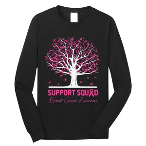 Support Squad Breast Cancer Awareness Fall Tree Pink Ribbon Long Sleeve Shirt