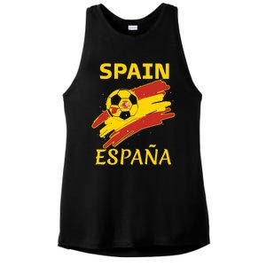 Spain Soccer Ball Flag Ladies PosiCharge Tri-Blend Wicking Tank