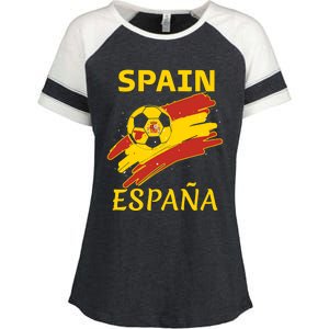 Spain Soccer Ball Flag Enza Ladies Jersey Colorblock Tee