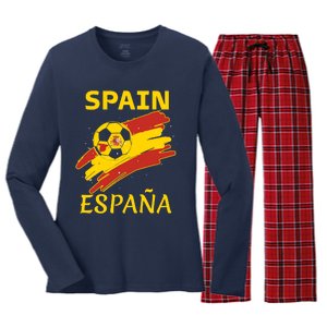 Spain Soccer Ball Flag Women's Long Sleeve Flannel Pajama Set 