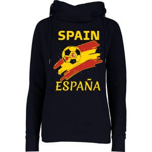 Spain Soccer Ball Flag Womens Funnel Neck Pullover Hood