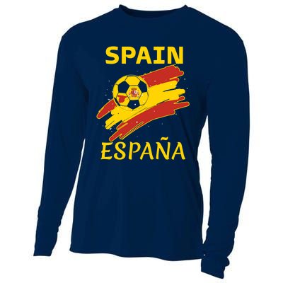 Spain Soccer Ball Flag Cooling Performance Long Sleeve Crew