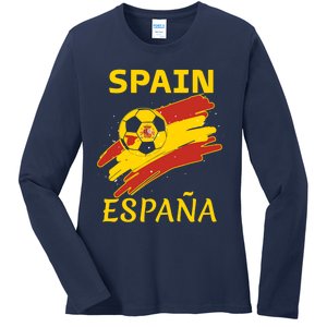 Spain Soccer Ball Flag Ladies Long Sleeve Shirt