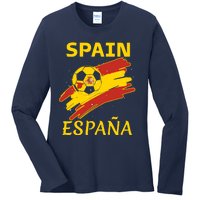 Spain Soccer Ball Flag Ladies Long Sleeve Shirt