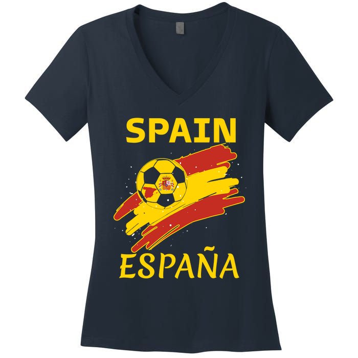 Spain Soccer Ball Flag Women's V-Neck T-Shirt