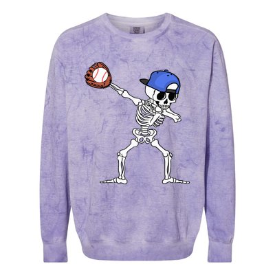 Spooky Skeleton Baseball Player Halloween Costume Colorblast Crewneck Sweatshirt