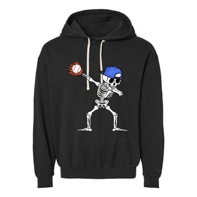 Spooky Skeleton Baseball Player Halloween Costume Garment-Dyed Fleece Hoodie